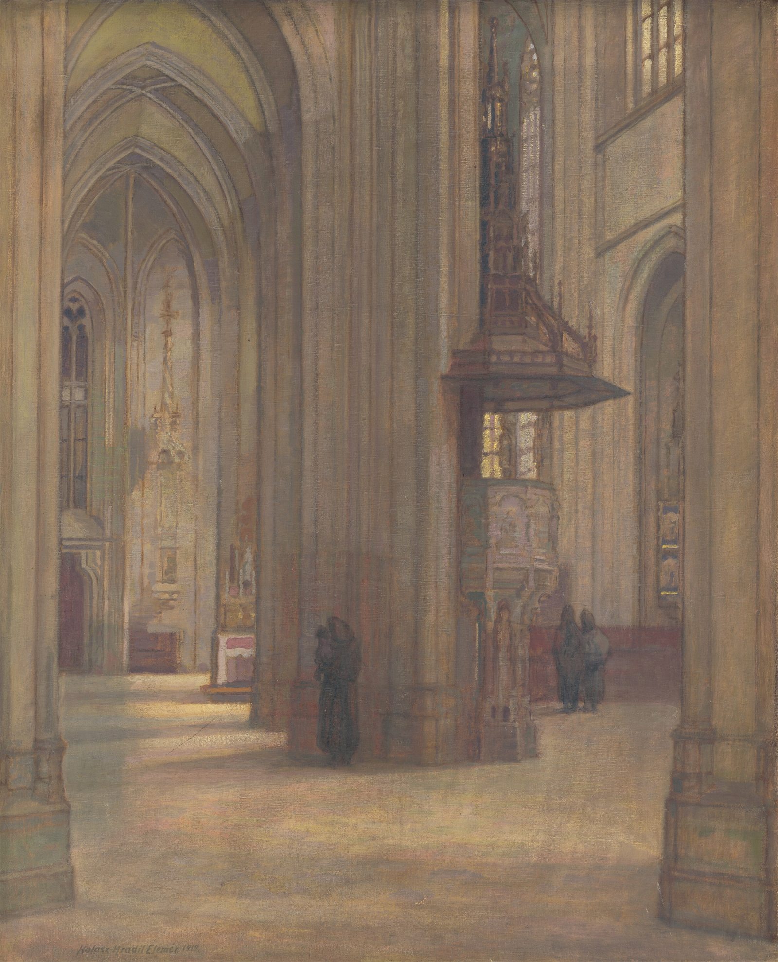 Painting from 1919: the interior of Košice Cathedral