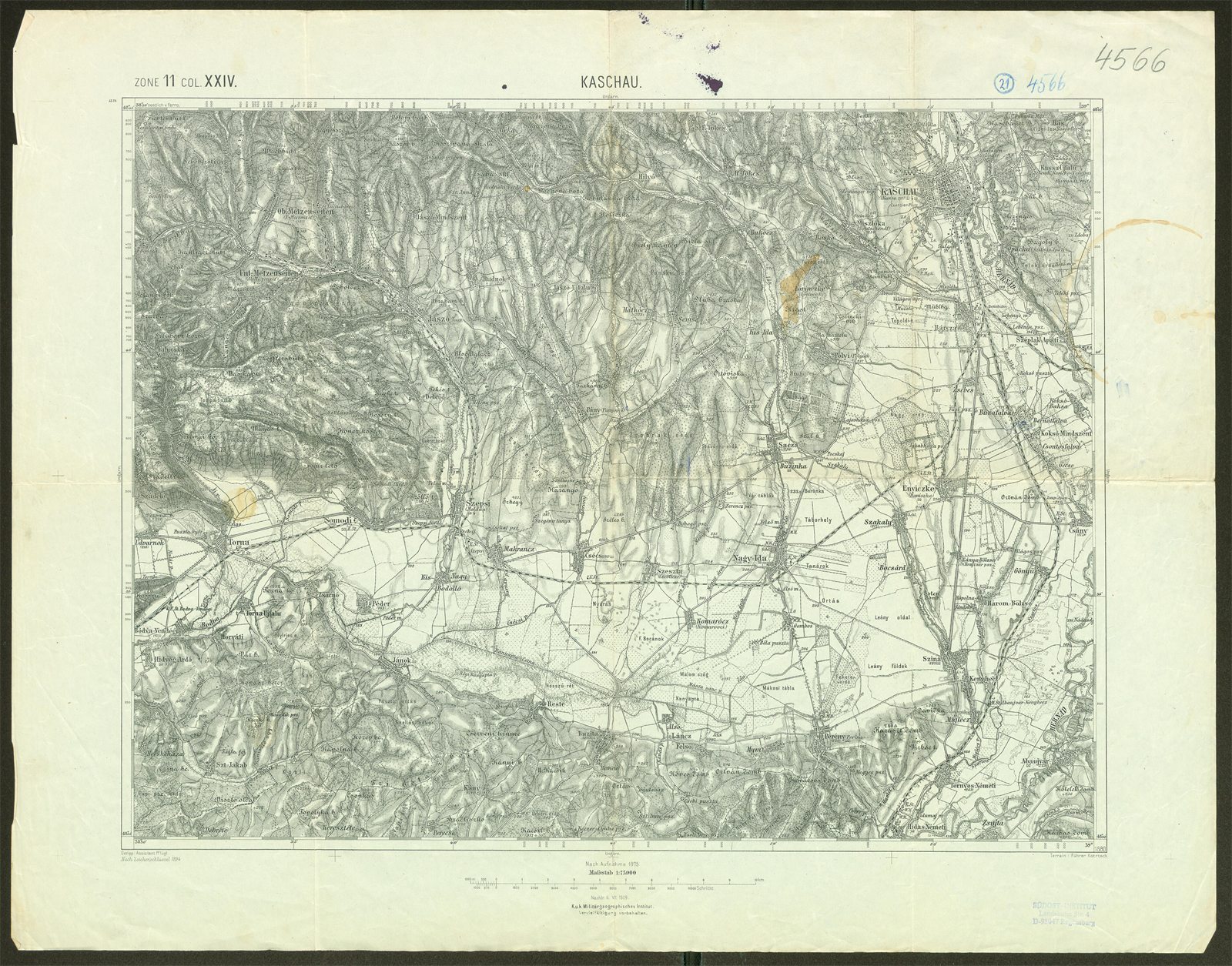 Topografická mapa Košíc a ich okolia z roku 1909