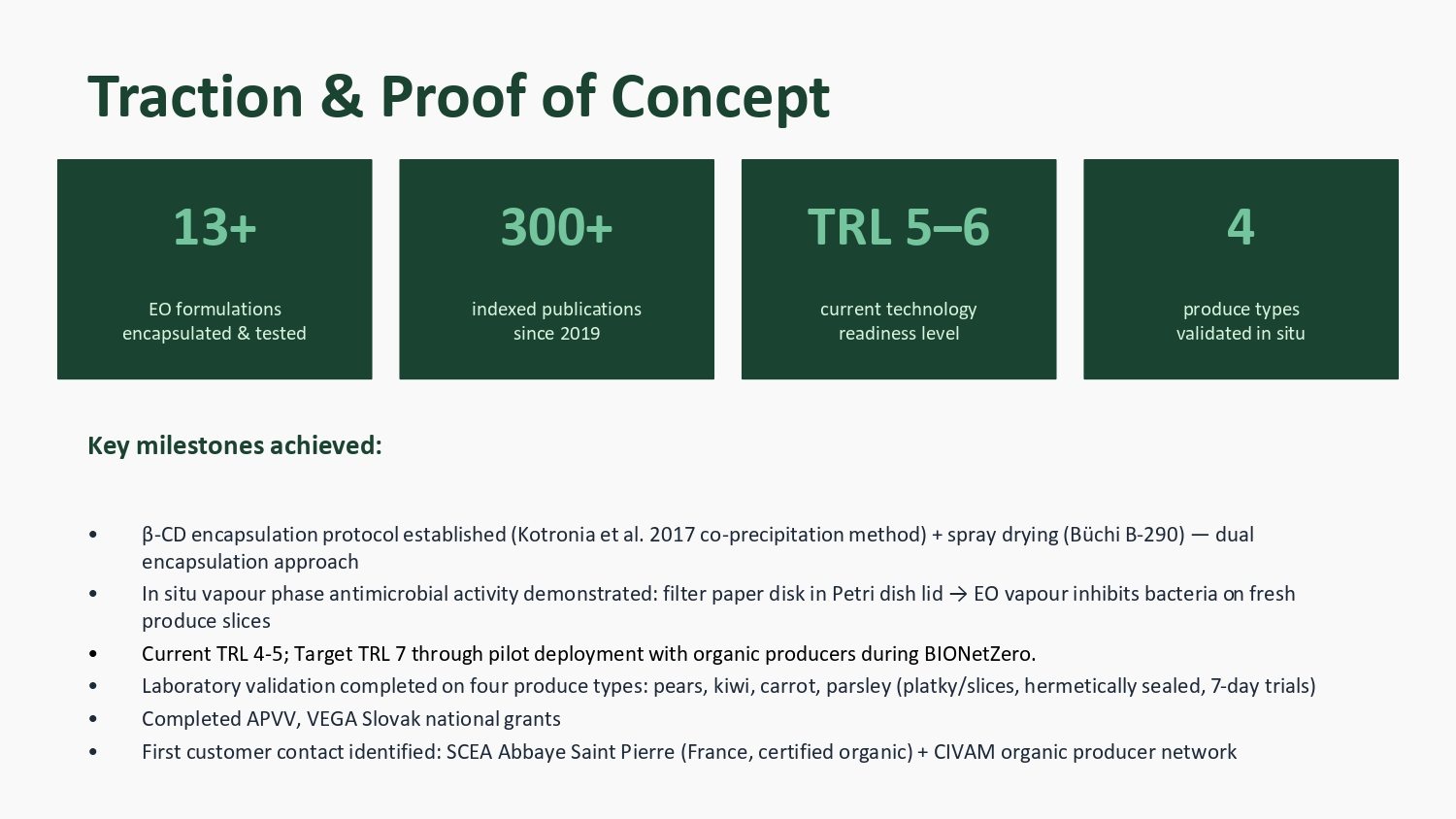 NaturePack EO presentation, slide 13: Traction and proof of concept